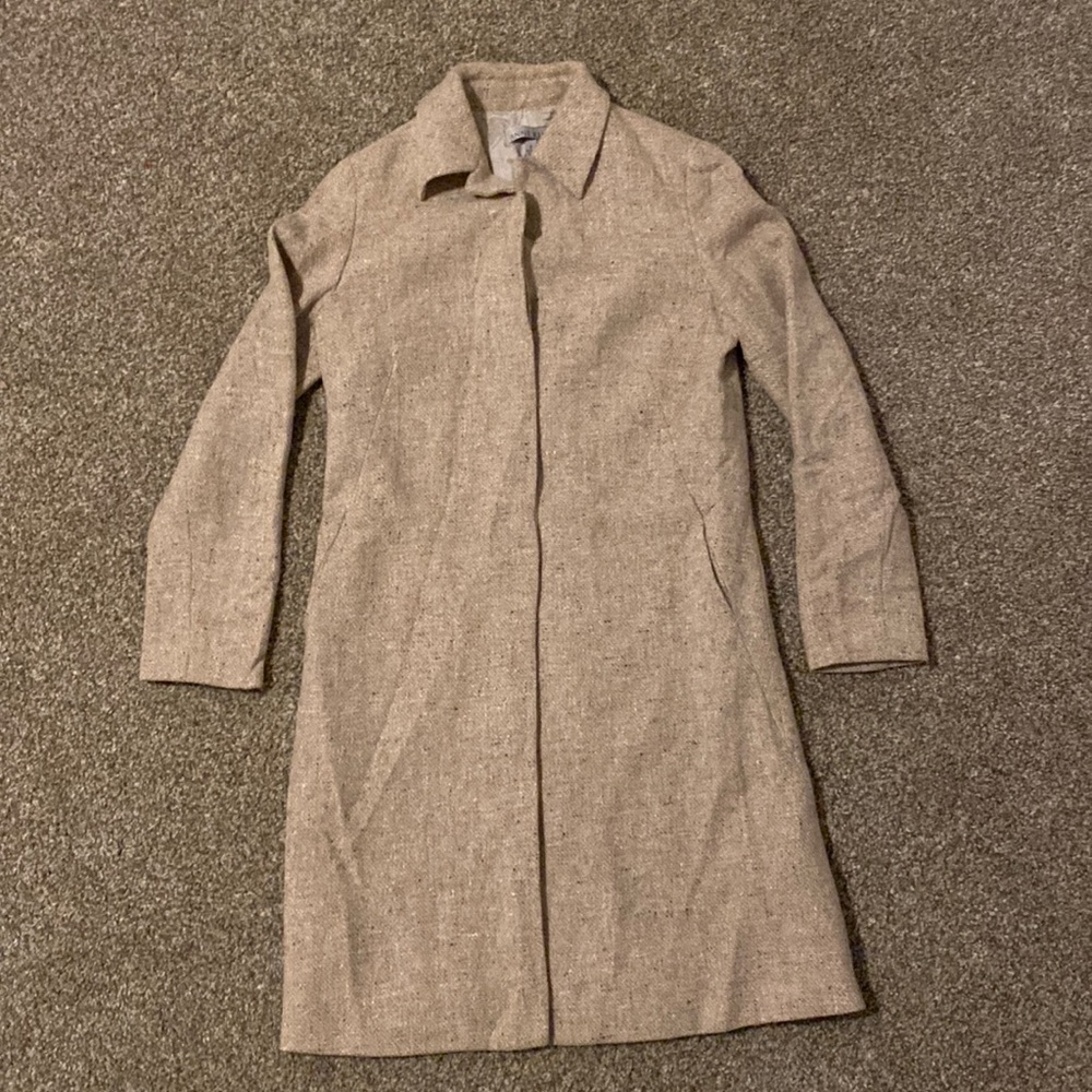 Anne Klein wool angora beige long button down coat size 2